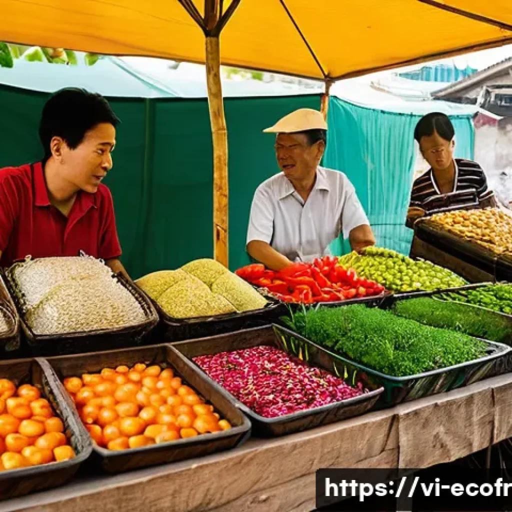 포장 혁신을 위한 최신 연구 동향 - **Sustainable Packaging in a Vietnamese Market:**
"A vibrant, bustling Vietnamese outdoor market...