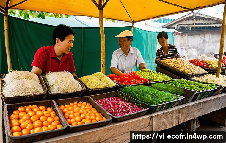 포장 혁신을 위한 최신 연구 동향 - **Sustainable Packaging in a Vietnamese Market:**
"A vibrant, bustling Vietnamese outdoor market...