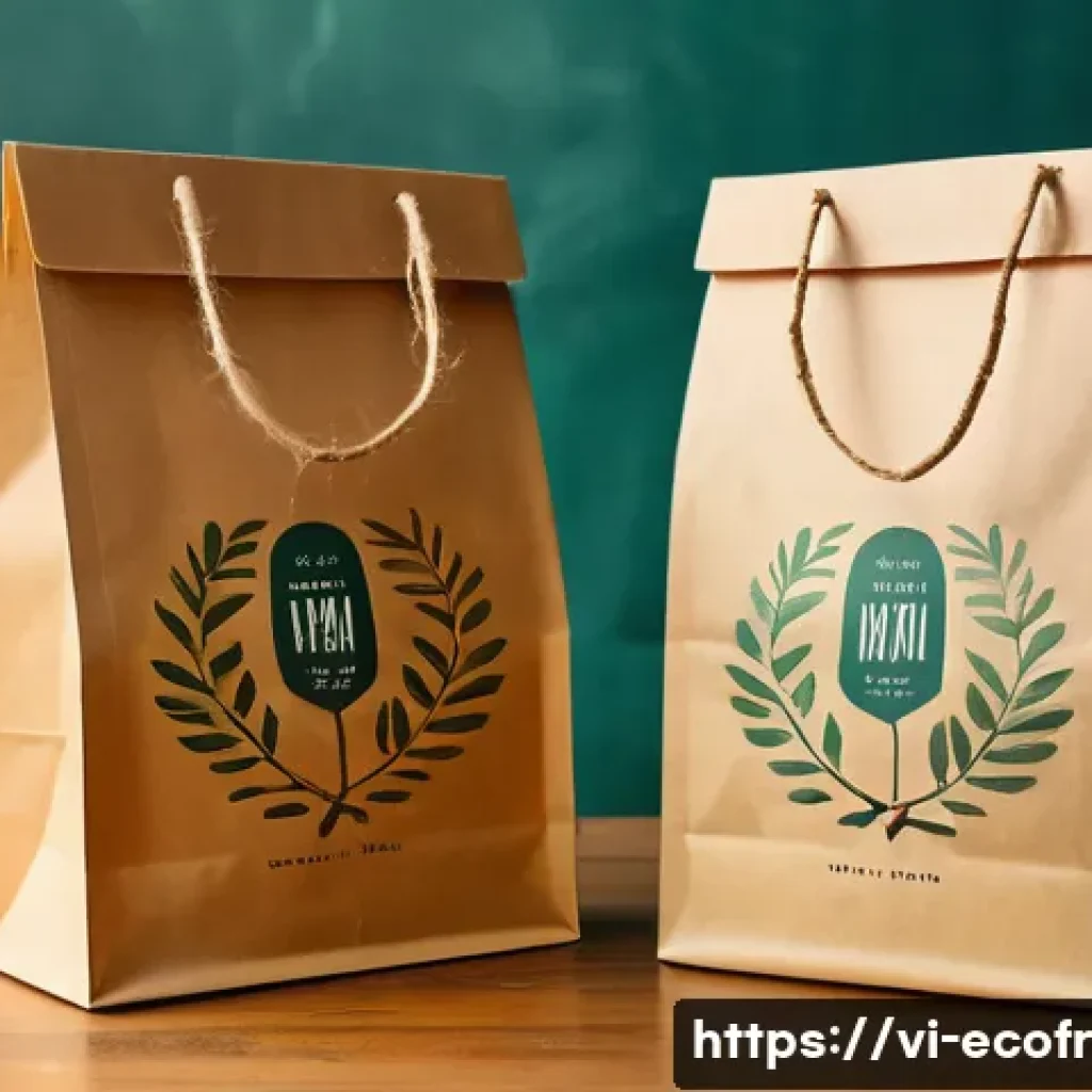 온라인 쇼핑과 친환경 포장 변화 - A vibrant e-commerce packaging scene showcasing eco-friendly materials popular in Vietnam: recycled ...
