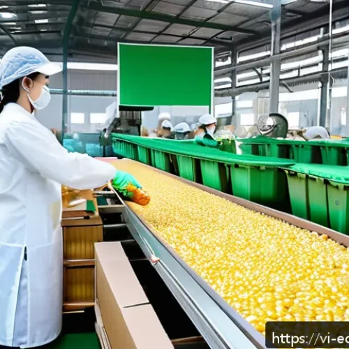 Home 30 친환경 포장 재료의 공급망 관리 - A modern Vietnamese packaging factory interior showcasing eco-friendly materials in use: recycled kr...