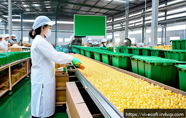 친환경 포장 재료의 공급망 관리 - A modern Vietnamese packaging factory interior showcasing eco-friendly materials in use: recycled kr...